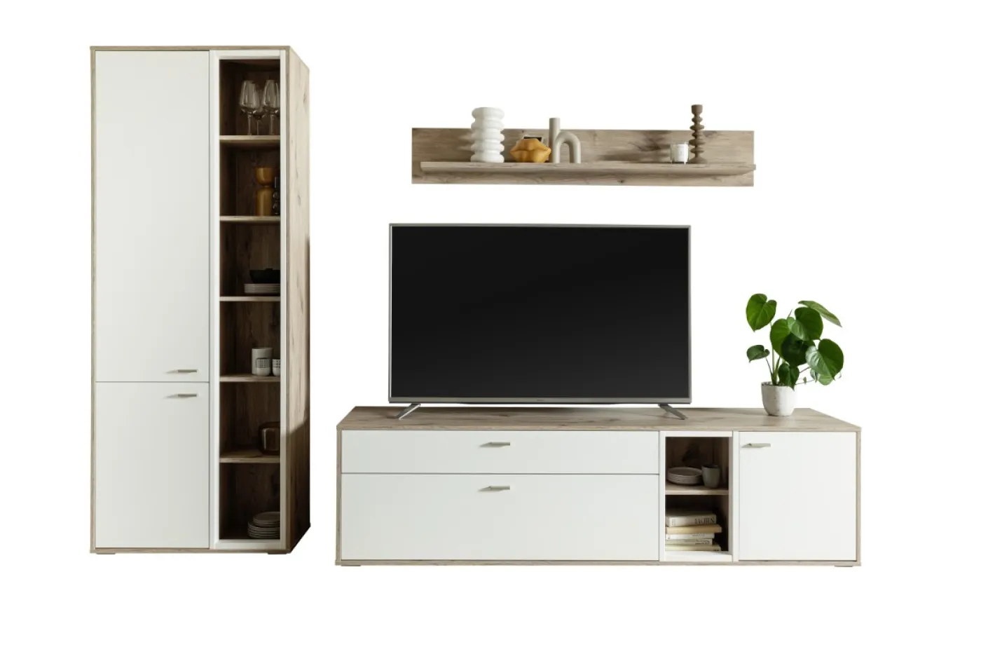 Wohnkombination Santerno 1 | Soft white / Viking Oak | 3-teilig | Komplettset