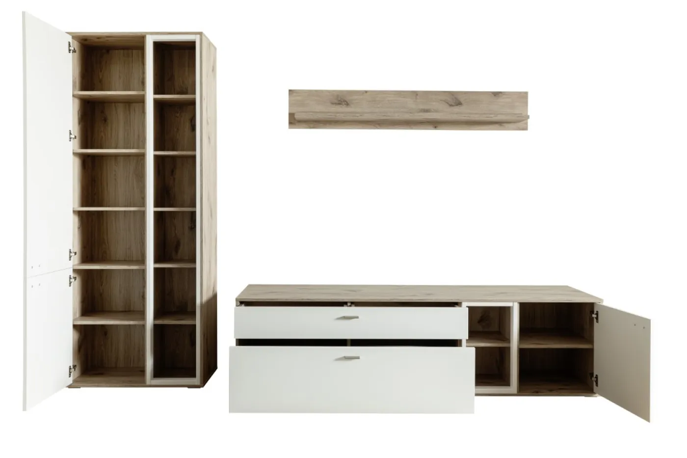 Wohnkombination Santerno 1 | Soft white / Viking Oak | 3-teilig | mit 50 cm Beleuchtung