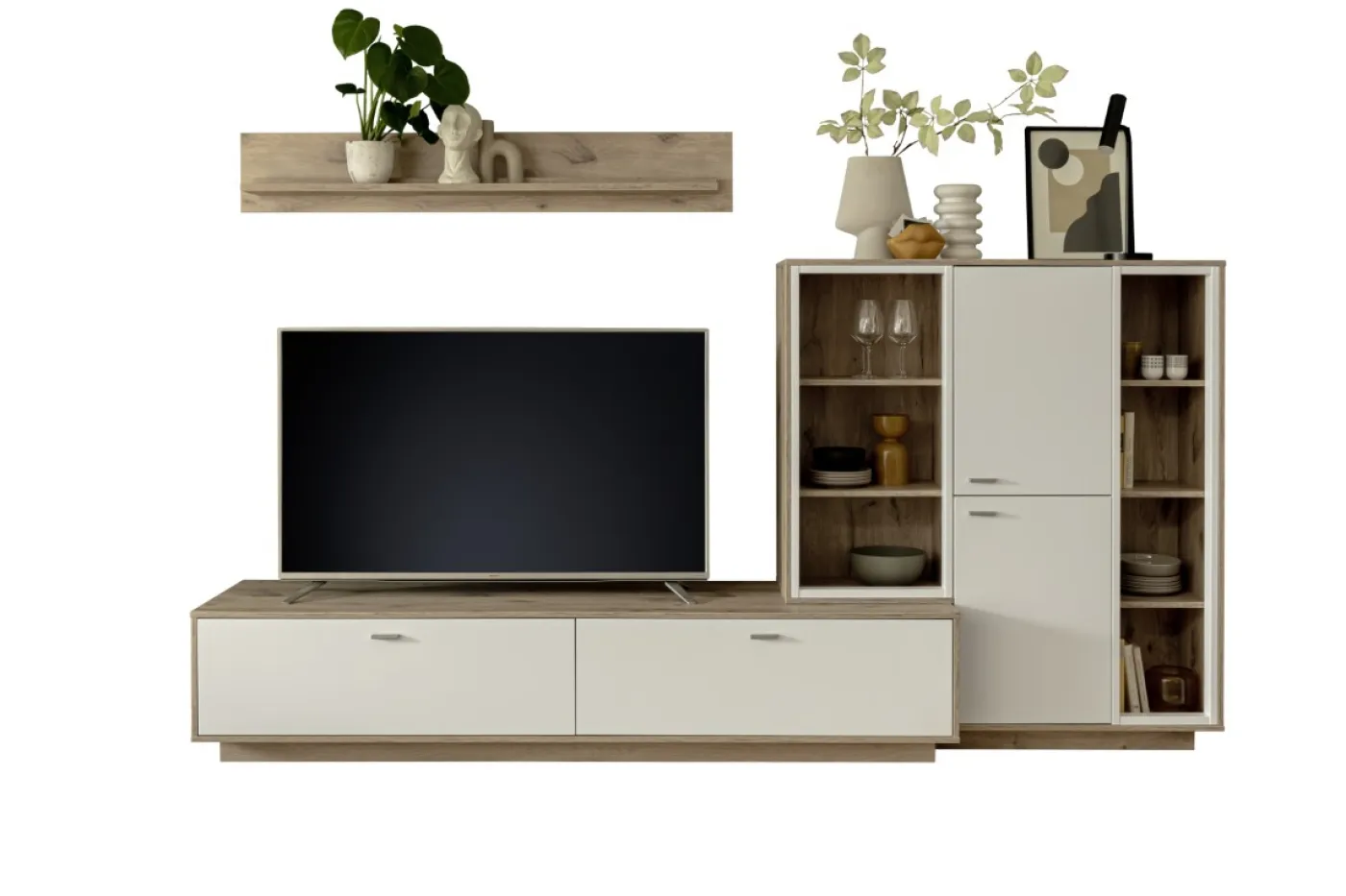 Wohnkombination Santerno 2 | Soft white / Viking Oak | 3-teilig | Komplettset