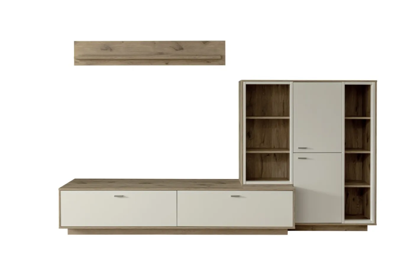 Wohnkombination Santerno 2 | Soft white / Viking Oak | 3-teilig | LED Beleuchtung