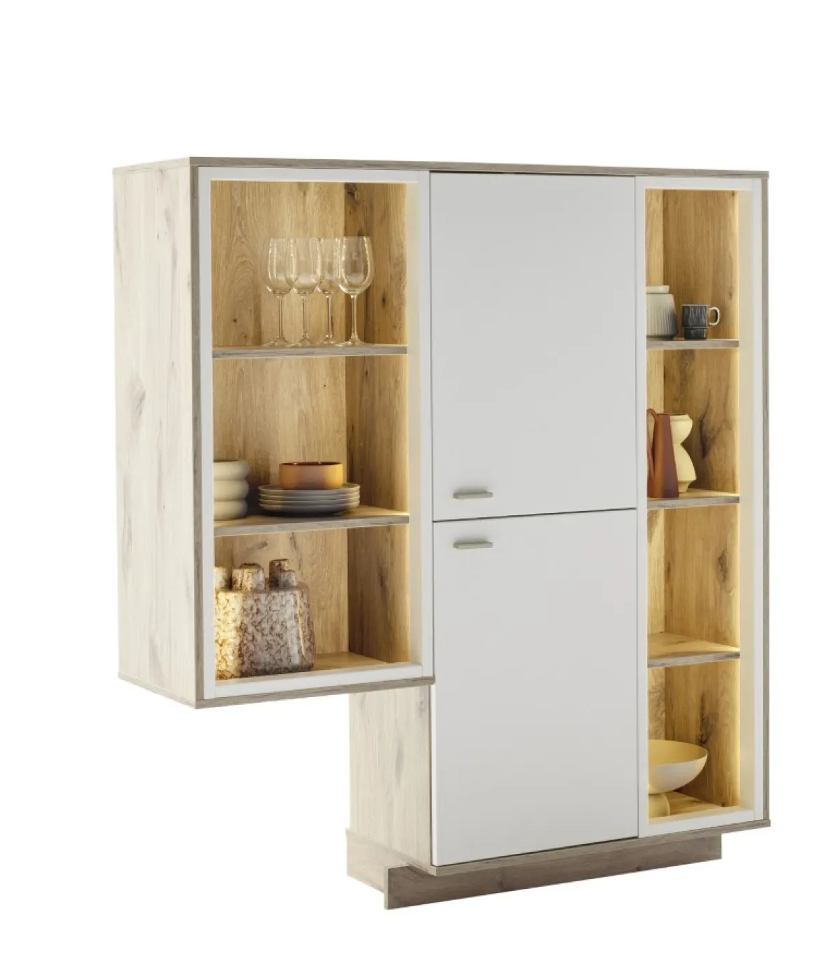 Wohnkombination Santerno 2 | Soft white / Viking Oak | 3-teilig | LED Beleuchtung