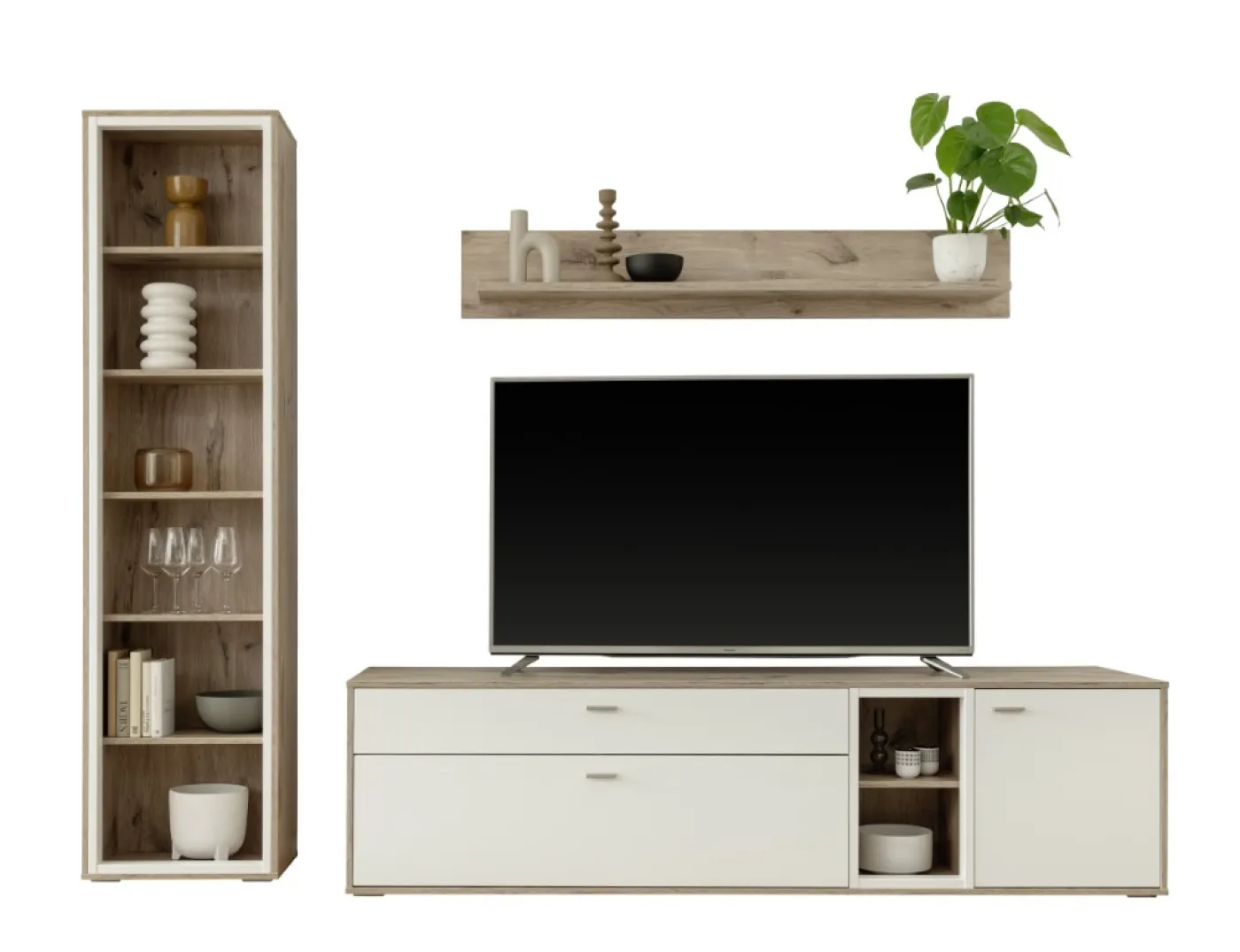 Wohnkombination Santerno | Soft white / Viking Oak | 3-teilig | Komplettset