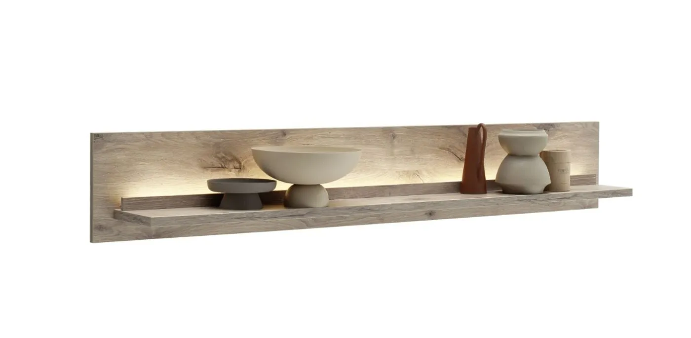 Wohnkombination Santerno | Soft white / Viking Oak | 3-teilig | LED Beleuchtung