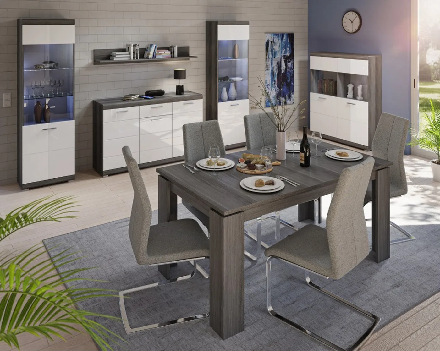 Wohnkombination Scout 2 | weiß Hochglanz / rauchsilber | 4-teilig