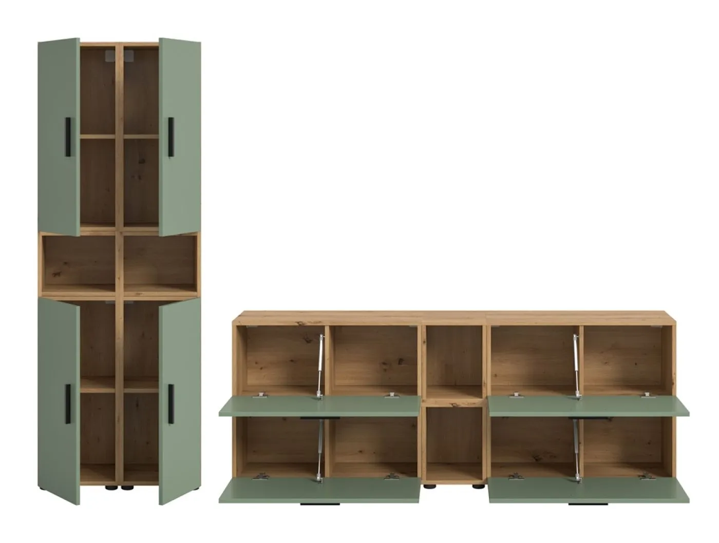 Wohnkombination The One 1 | 12-teilig | Artisan Oak / Smoke Green ohne