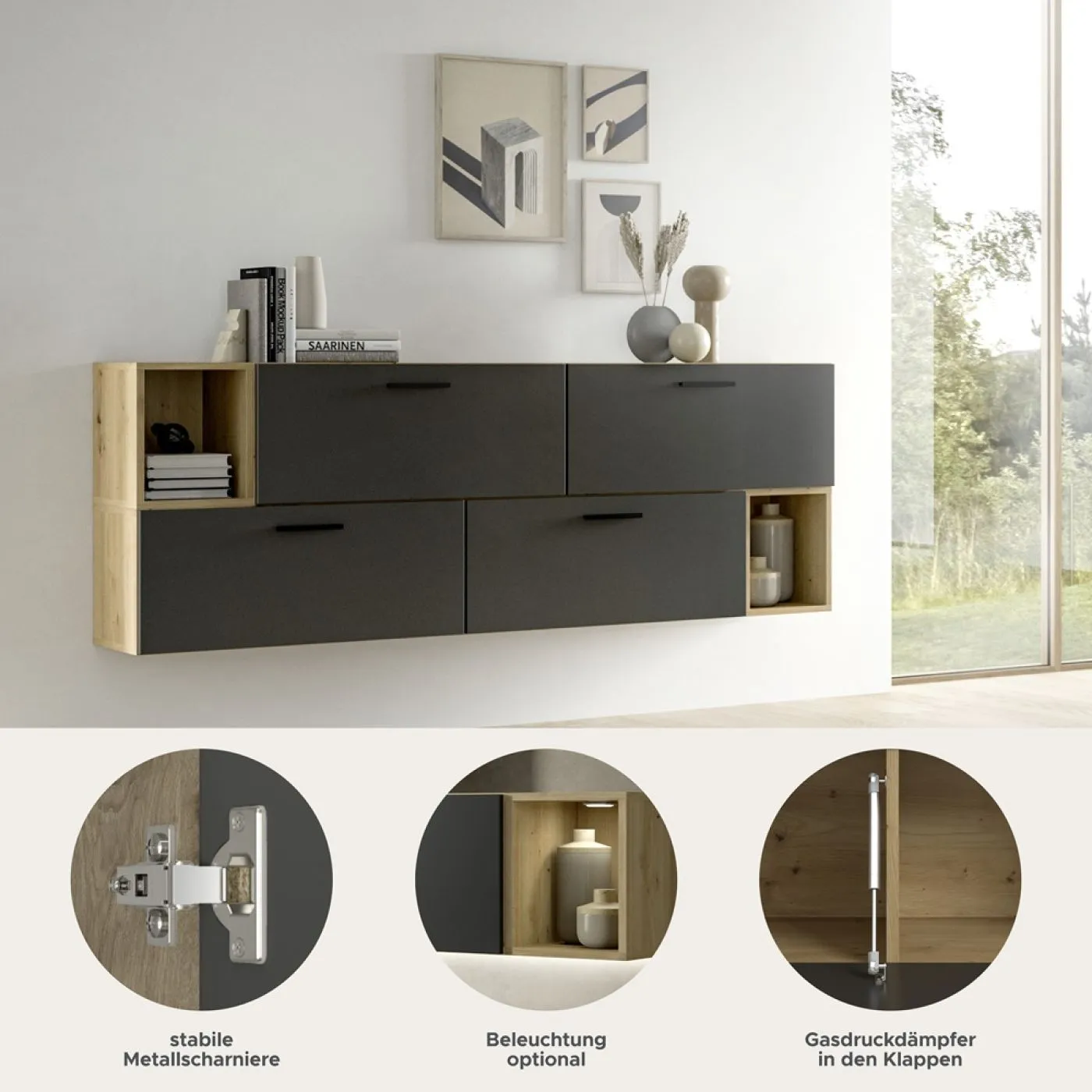 Wohnkombination The One 1 6-teilig | Artisan Eiche / Basalt grau ohne