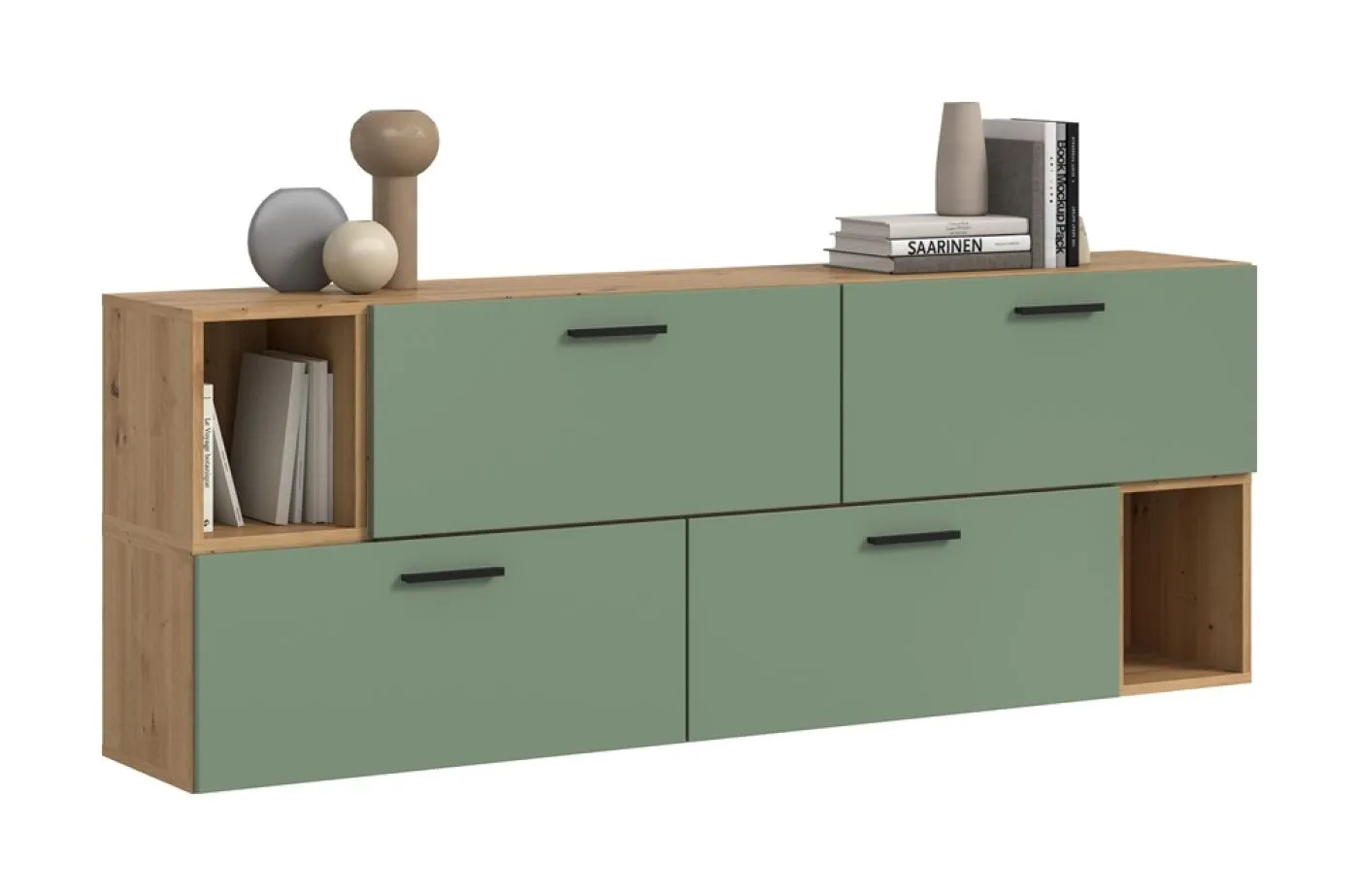 Wohnkombination The One 1 | 6-teilig | Artisan Eiche / Smoke Green mit 2er Set Unterbauspot