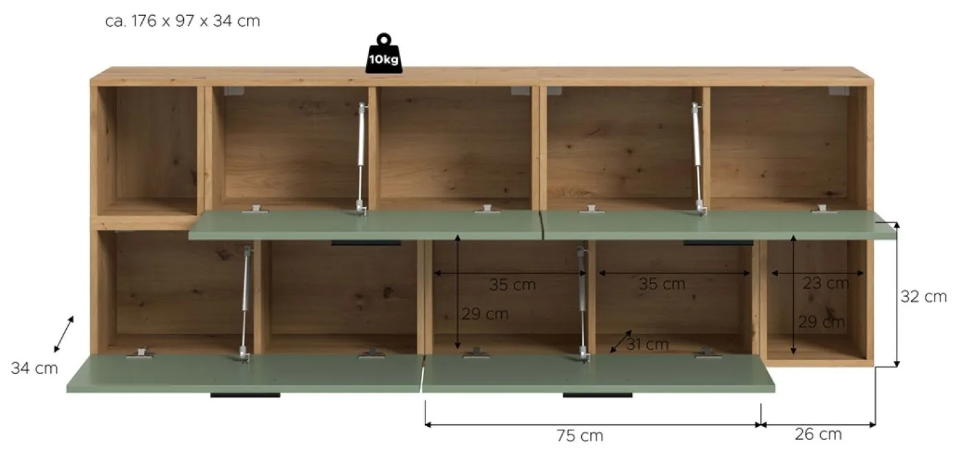 Wohnkombination The One 1 | 6-teilig | Artisan Eiche / Smoke Green mit 2er Set Unterbauspot
