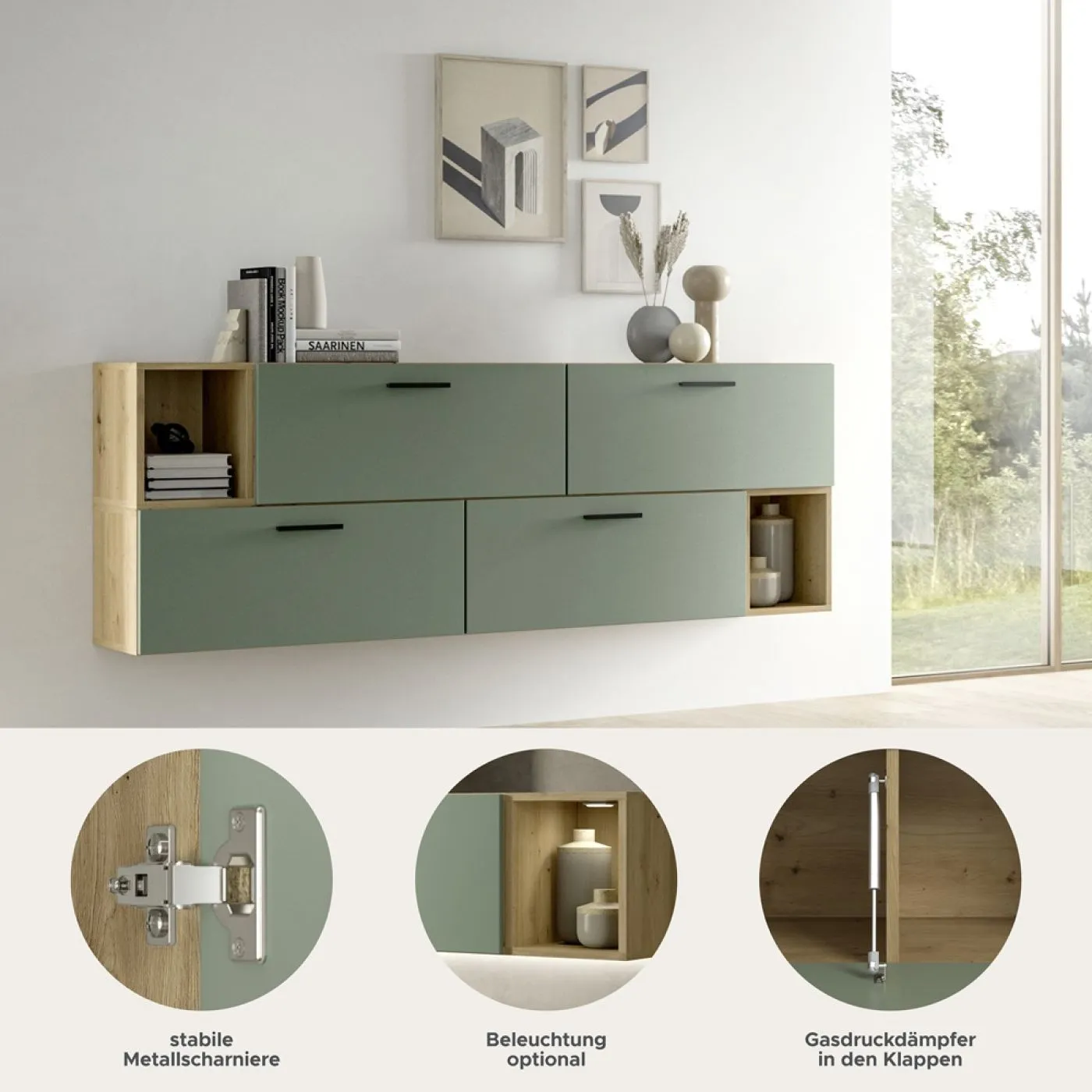 Wohnkombination The One 1| 6-teilig | Artisan Eiche / Smoke Green ohne