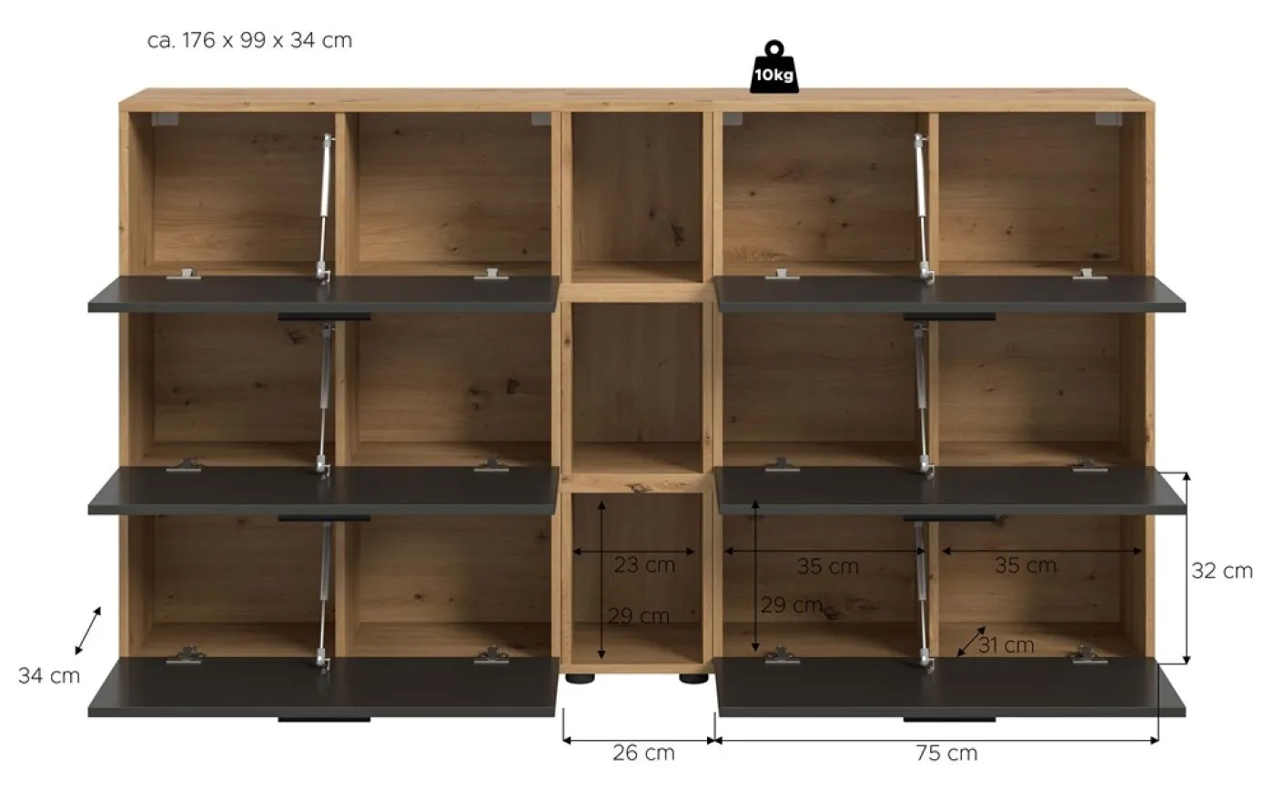 Wohnkombination The One 1 | 9-teilig | Artisan Oak / Basalt grau mit LED Bad warm-weiß 2x110cm