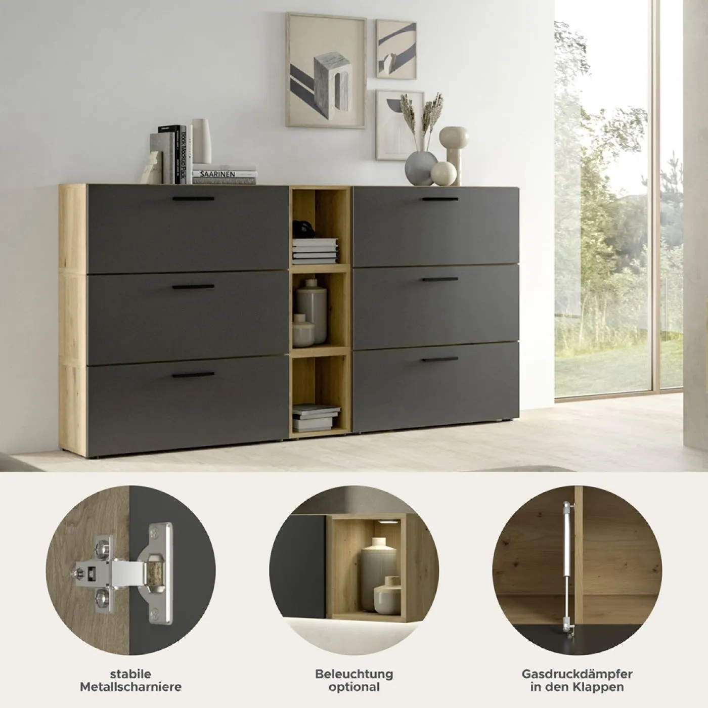 Wohnkombination The One 1 | 9-teilig | Artisan Oak / Basalt grau ohne