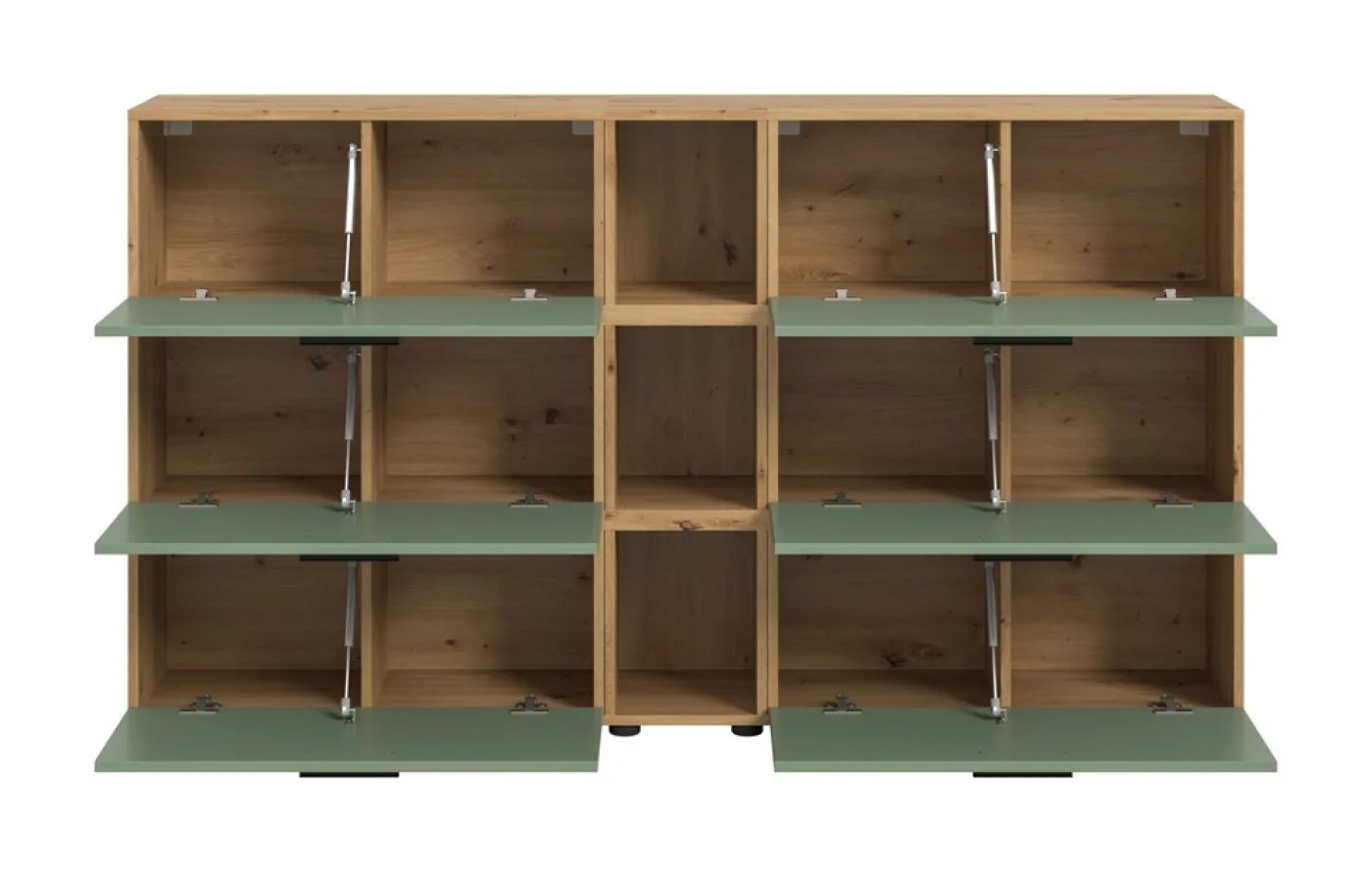 Wohnkombination The One 1 | 9-teilig | Artisan Oak / Smoke Green mit LED Bad warm-weiß 2x110cm