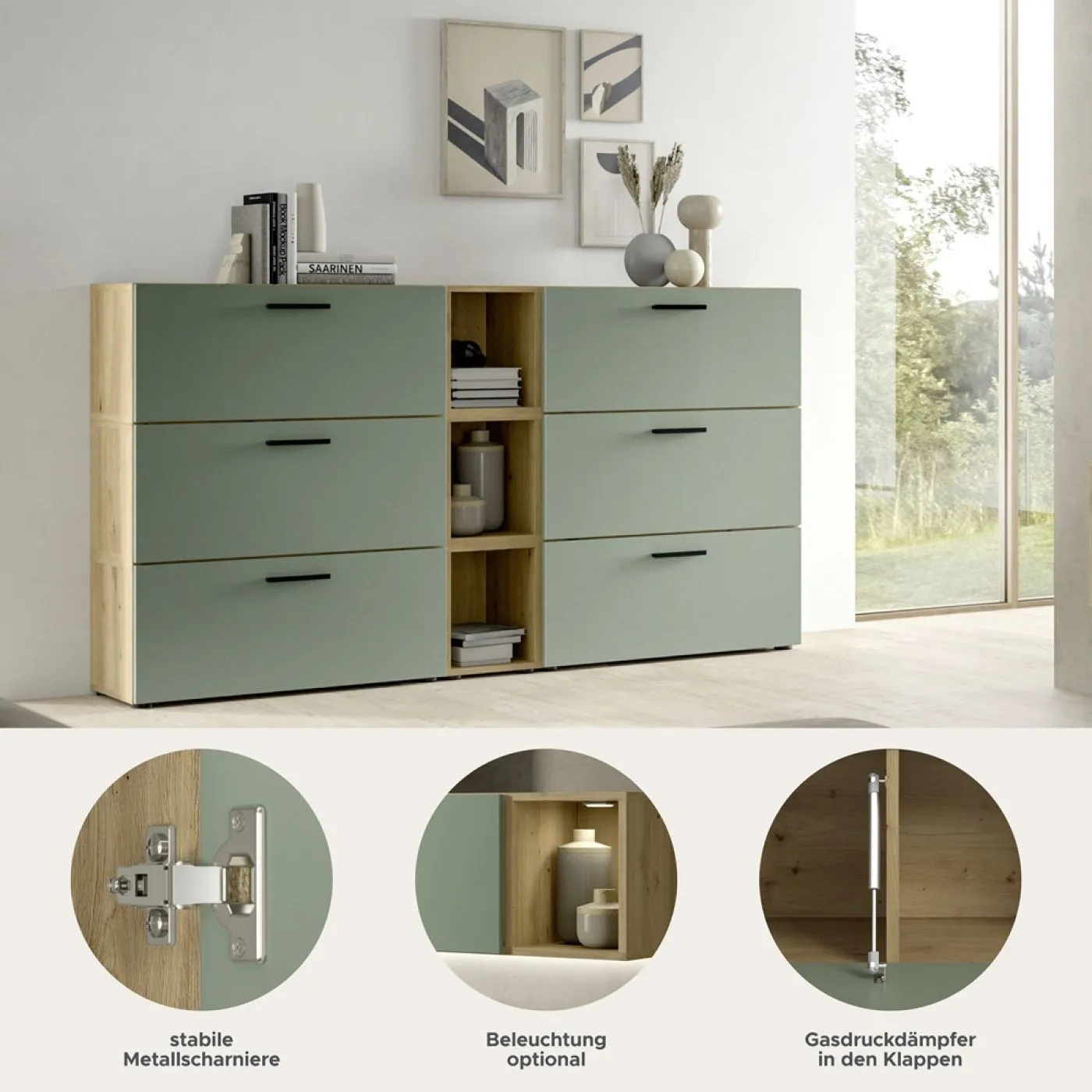 Wohnkombination The One 1 | 9-teilig | Artisan Oak / Smoke Green ohne