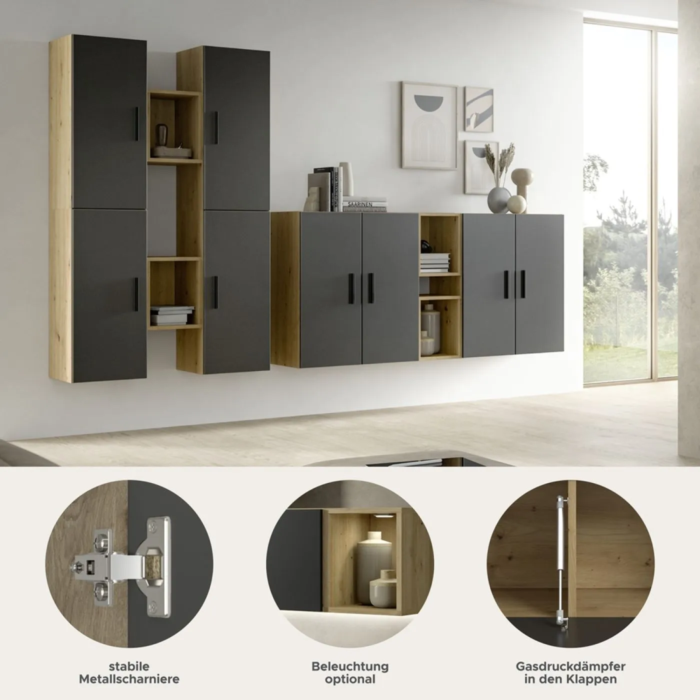 Wohnkombination The One | 12-teilig | Artisan Oak / Basalt grau ohne