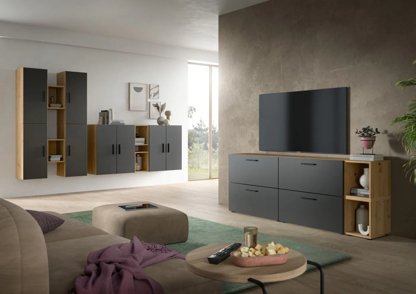 Wohnkombination The One | 12-teilig | Artisan Oak / Basalt grau ohne
