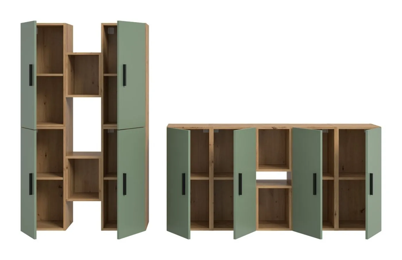 Wohnkombination The One | 12-teilig | Artisan Oak / Smoke Green Komplettset