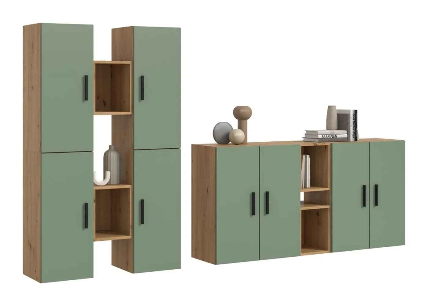 Wohnkombination The One | 12-teilig | Artisan Oak / Smoke Green ohne