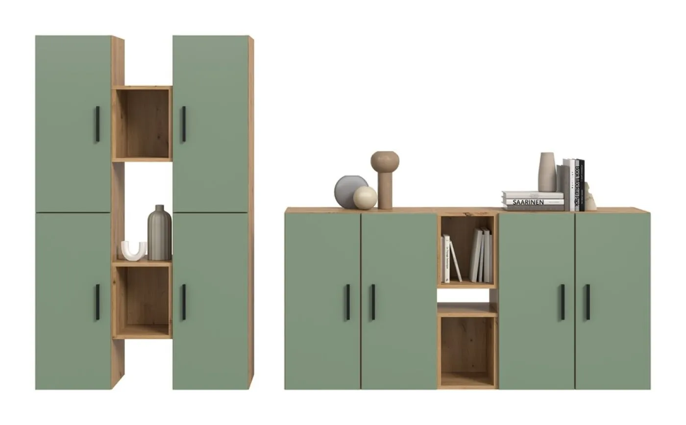 Wohnkombination The One | 12-teilig | Artisan Oak / Smoke Green ohne