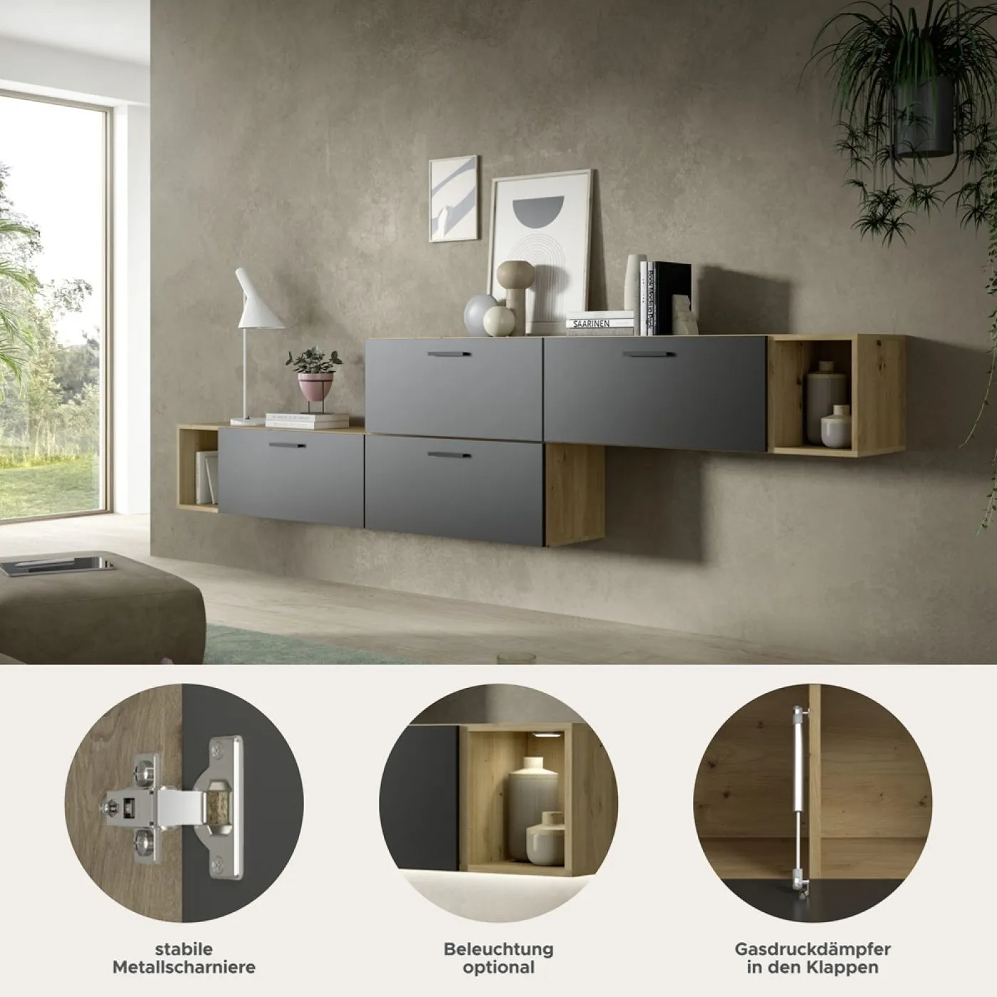 Wohnkombination The One 2 | 6-teilig | Artisan Eiche / Basalt grau