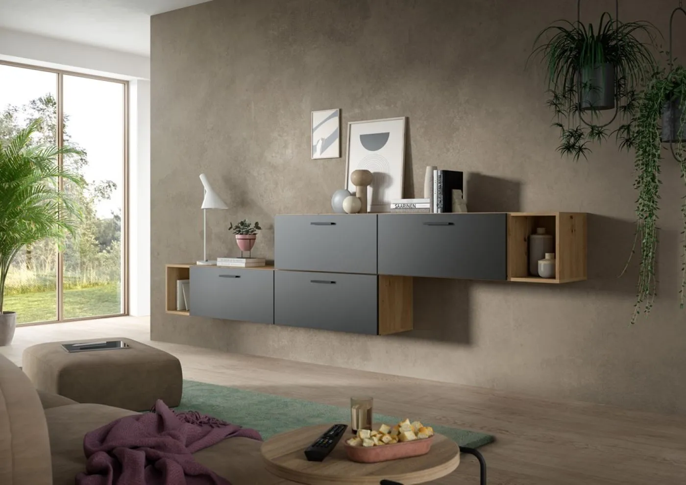 Wohnkombination The One 2 |6-teilig | Artisan Eiche / Basalt grau ohne