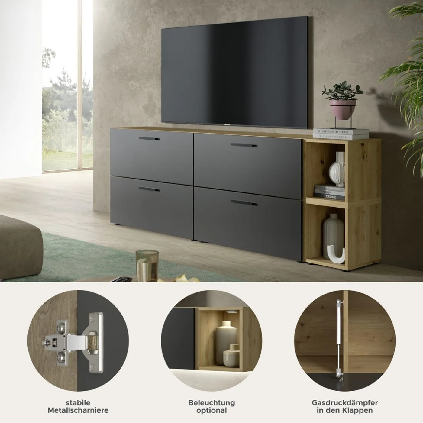 Wohnkombination The One 3 | 6-teilig | Artisan Oak / Basalt grau