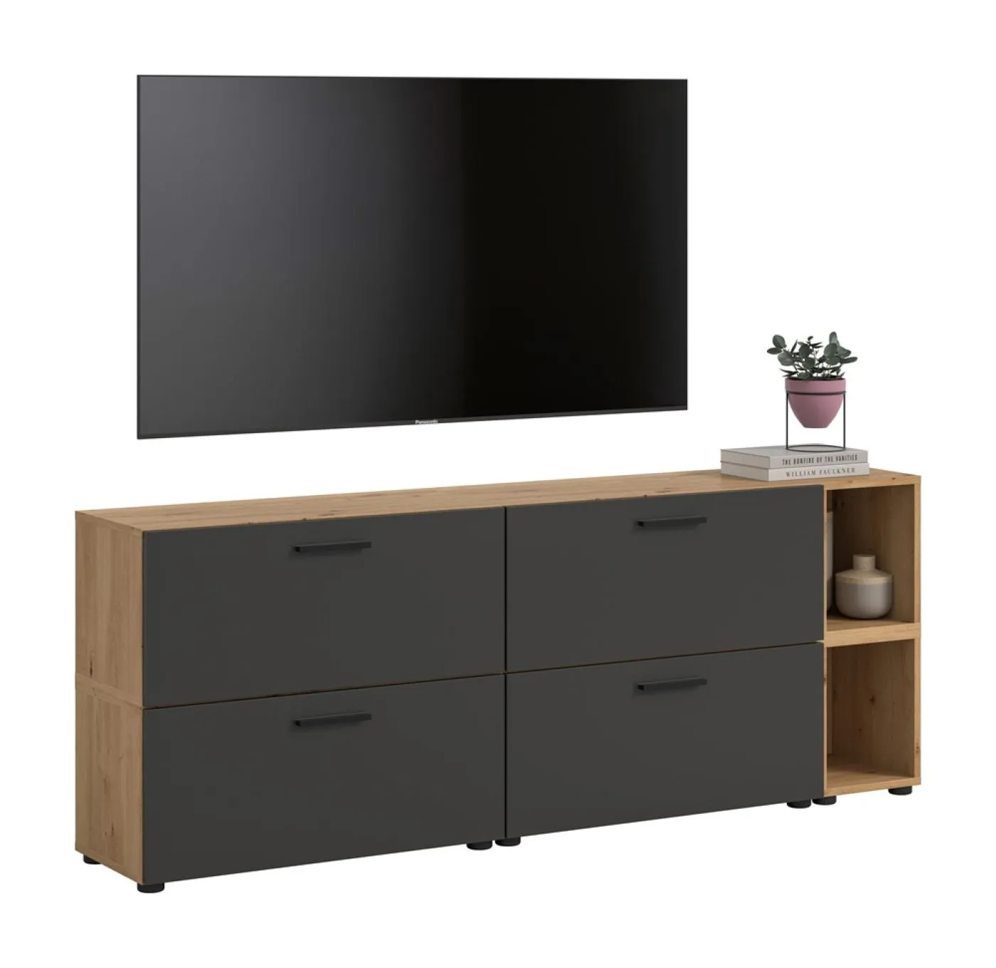 Wohnkombination The One 3 | 6-teilig | Artisan Oak / Basalt grau mit 2er Set Unterbauspot