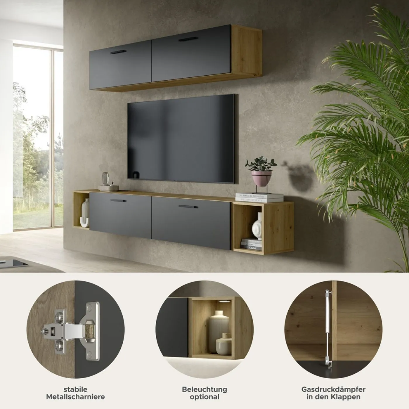 Wohnkombination The One 4 | 6-teilig | Artisan Oak / Basalt grau ohne