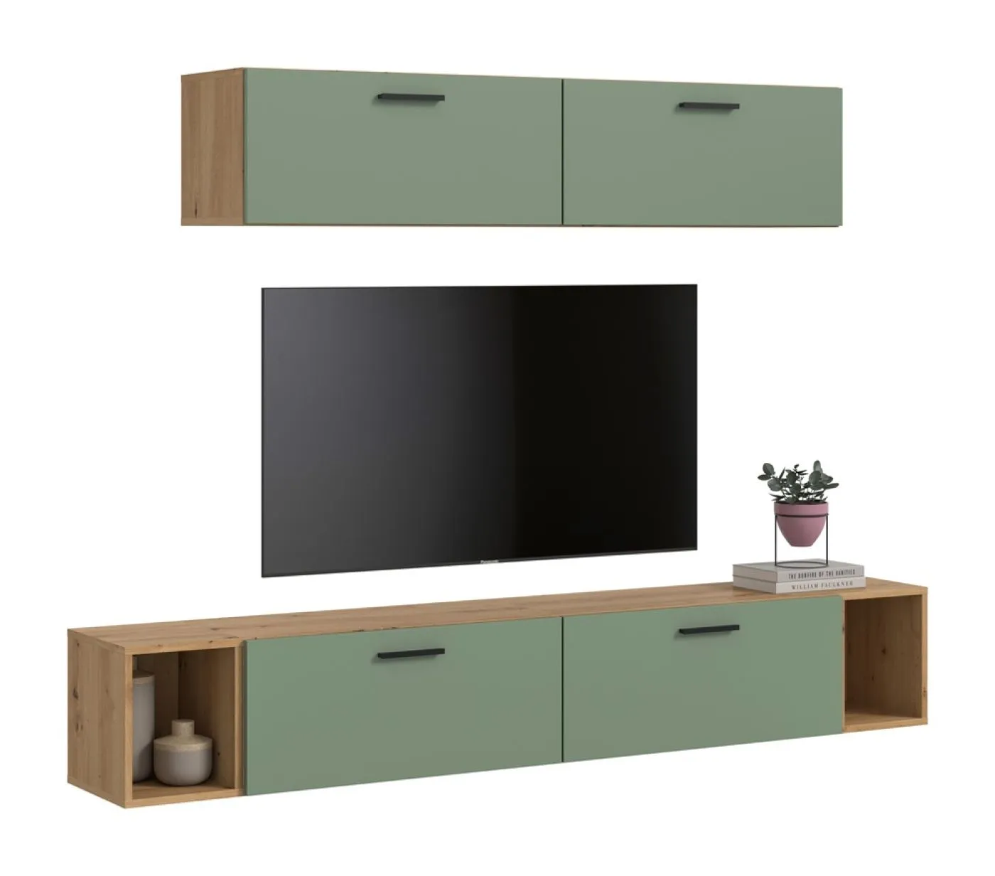 Wohnkombination The One 4 | 6-teilig | Artisan Oak / Smoke Green Komplettset