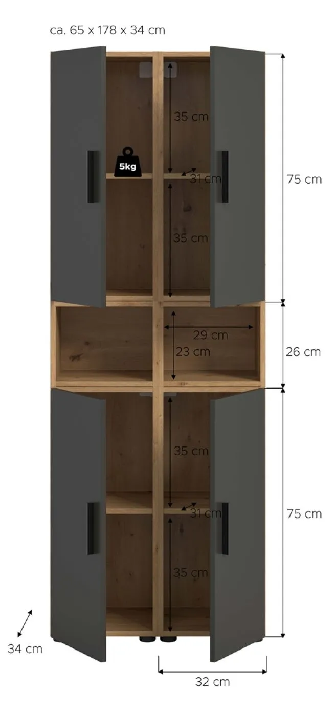 Wohnkombination The One 4b | 6-teilig | Artisan Oak / Basalt grau
