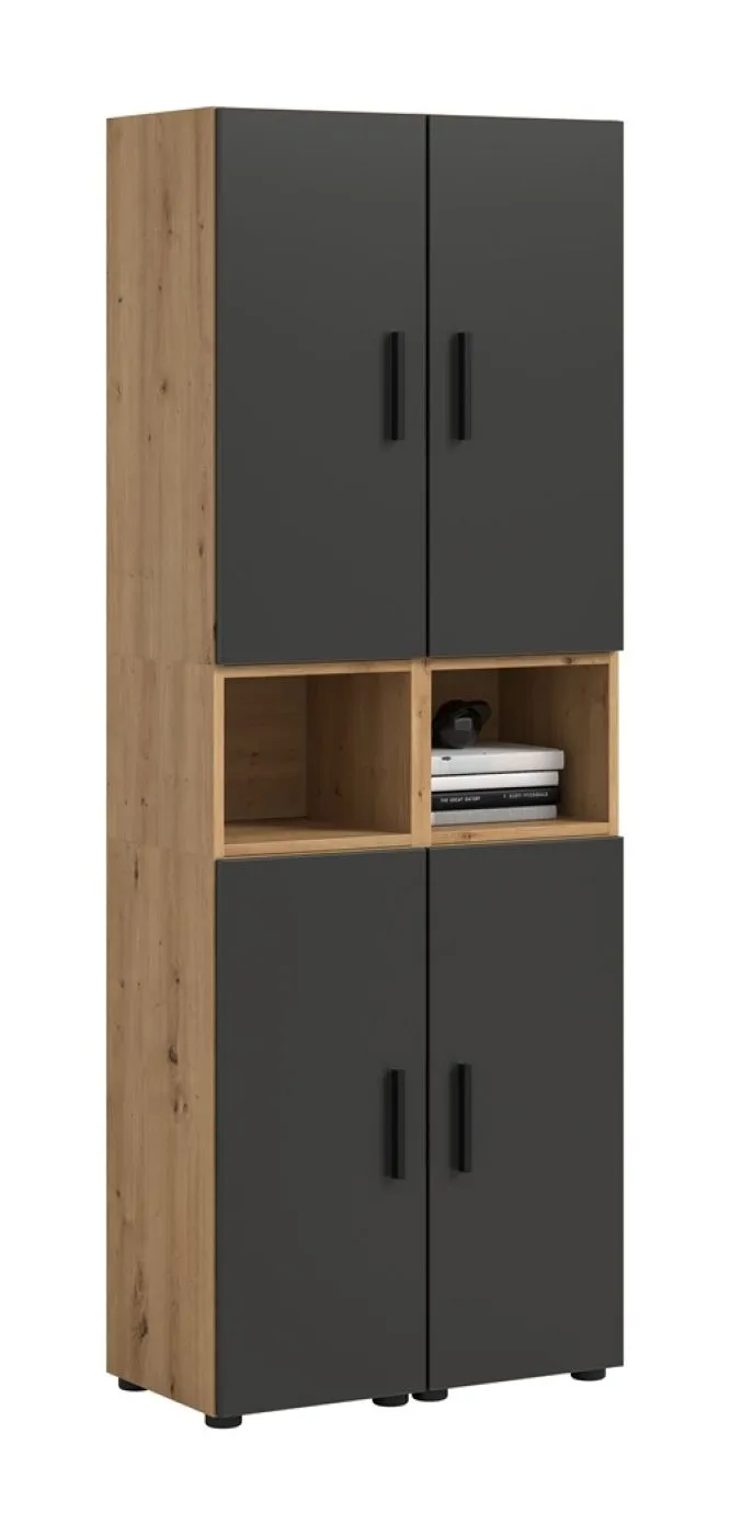 Wohnkombination The One 4b | 6-teilig | Artisan Oak / Basalt grau mit 2er Set Unterbauspot