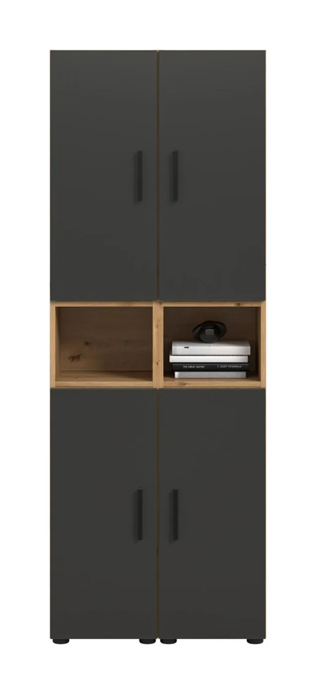 Wohnkombination The One 4b | 6-teilig | Artisan Oak / Basalt grau mit 2er Set Unterbauspot