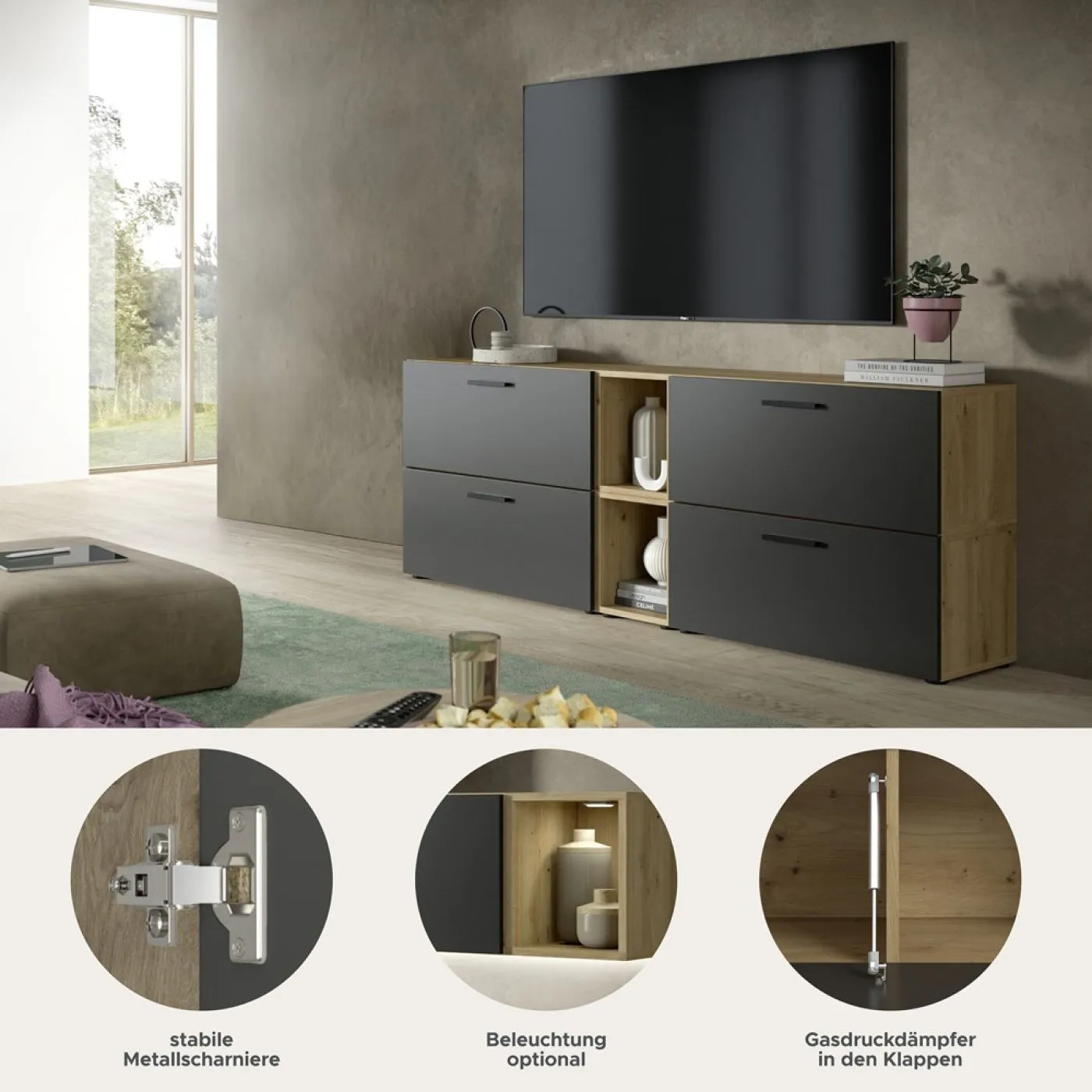 Wohnkombination The One 5 | 6-teilig | Artisan Oak / Basalt grau ohne