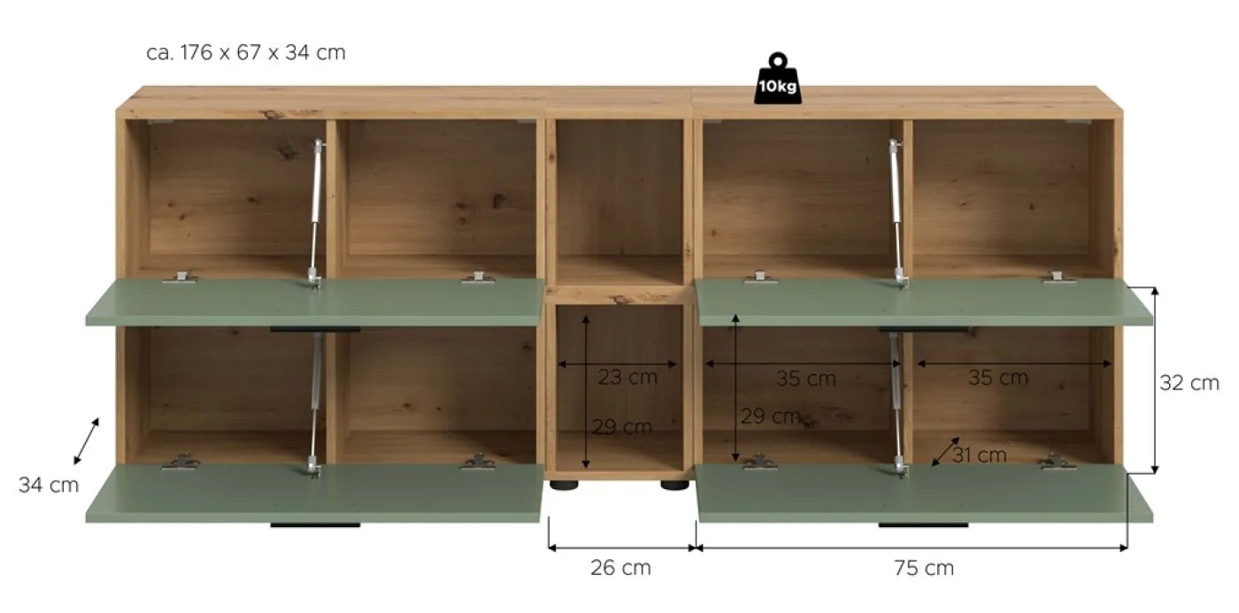 Wohnkombination The One 5 | 6-teilig | Artisan Oak / Smoke Green ohne