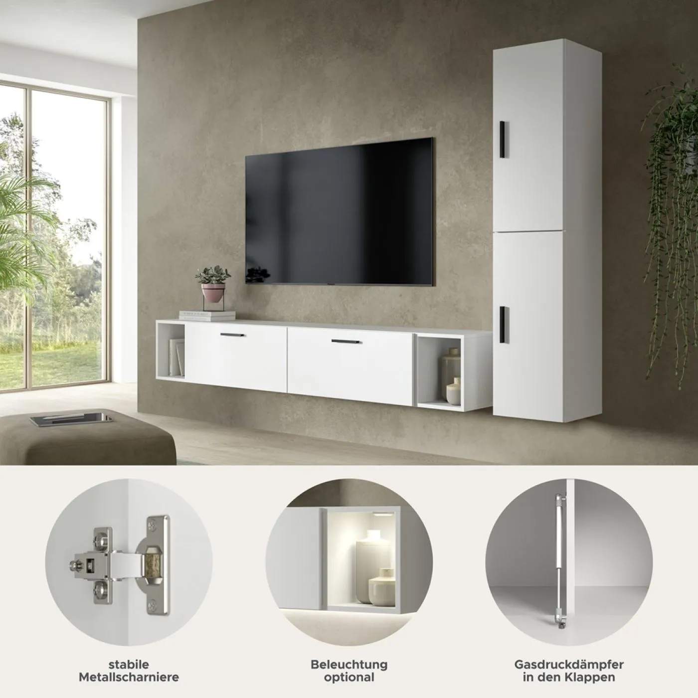 Wohnkombination The One | 6-teilig | weiß LED Bad warm-weiß 2x 110cm