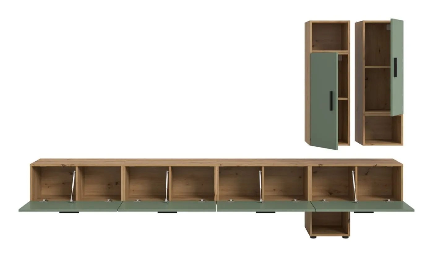 Wohnkombination The One | 9-teilig | Artisan Oak / Smoke Green ohne