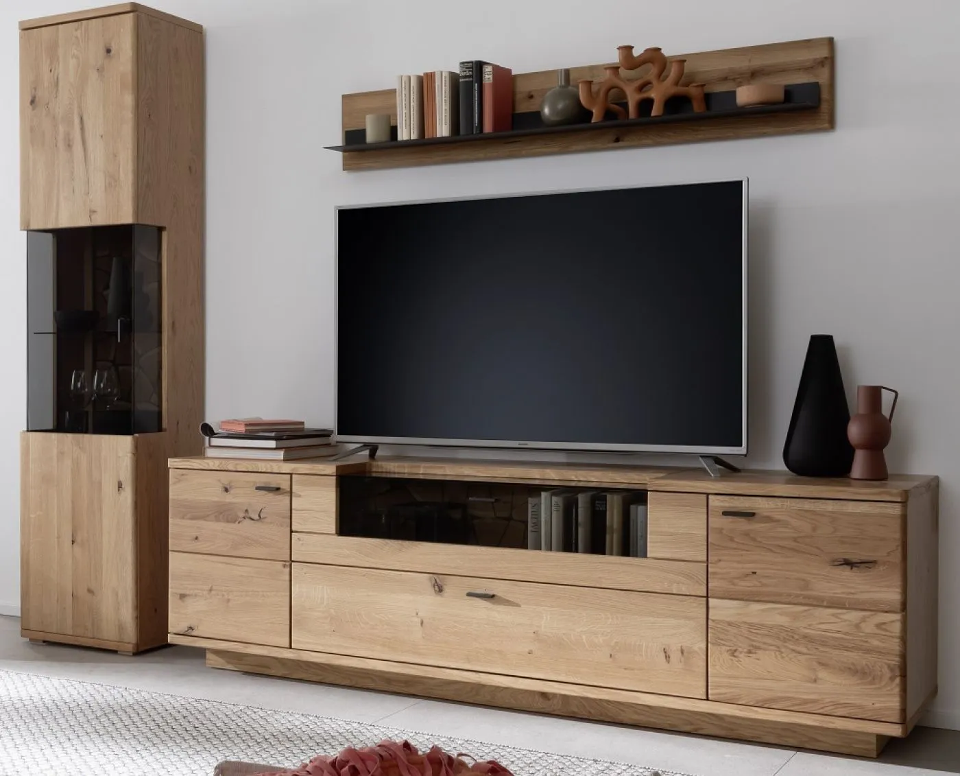 Wohnkombination Venedig 2 | Naturfarben / Wildeiche | 3-teilig | TV-Board mit Bandbeleuchtung