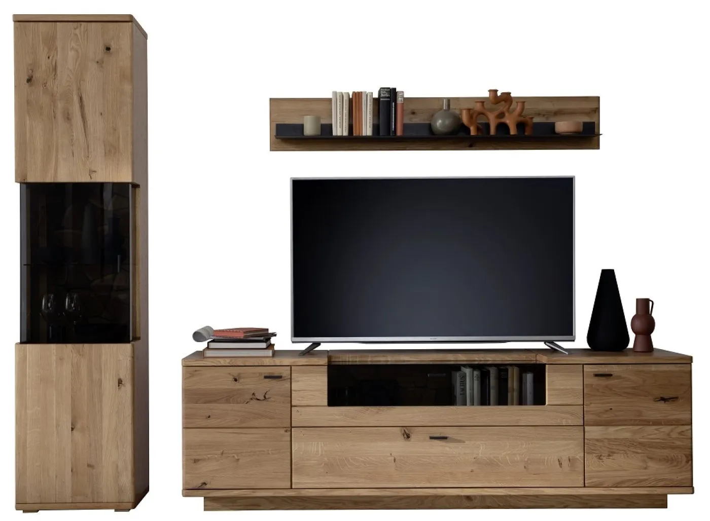 Wohnkombination Venedig 2 | Naturfarben / Wildeiche | 3-teilig | TV-Board mit Bandbeleuchtung