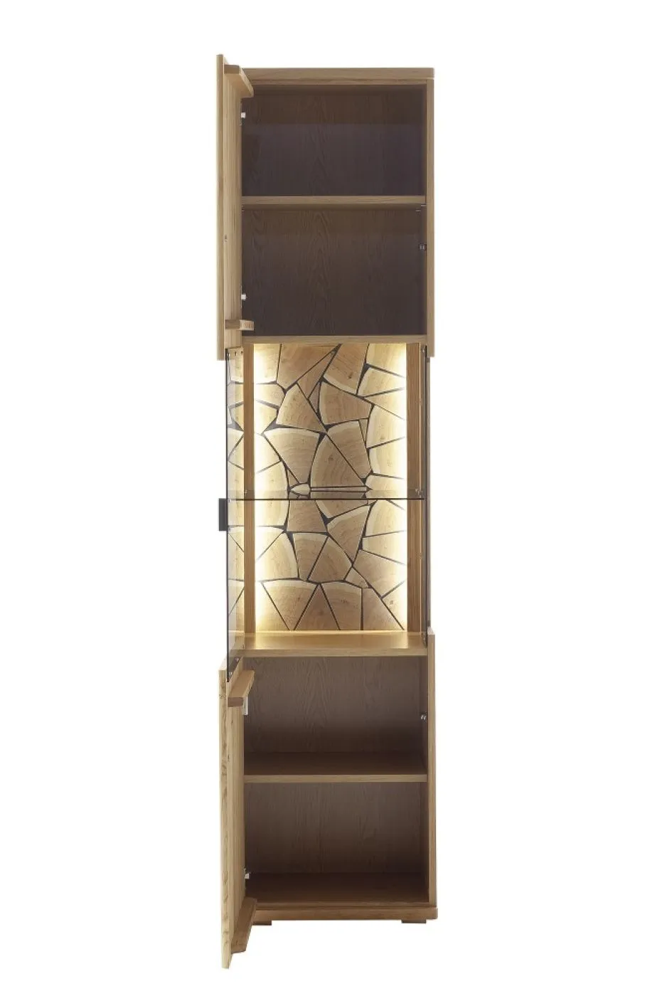 Wohnkombination Venedig 2 | Naturfarben / Wildeiche | 3-teilig | Vitrine mit Bandbeleuchtung