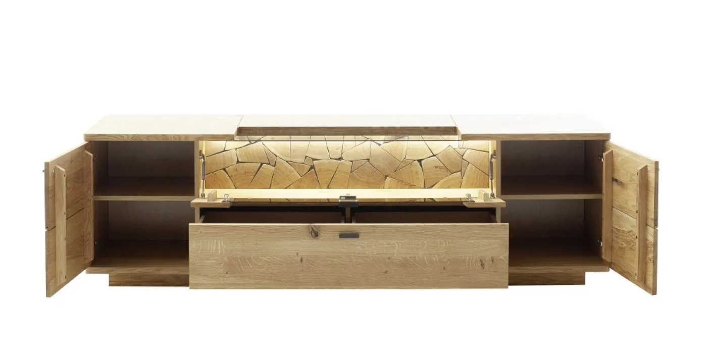 Wohnkombination Venedig 2 | Naturfarben / Wildeiche | 3-teilig | Wandboard & TV-Board mit Bandbeleuchtung