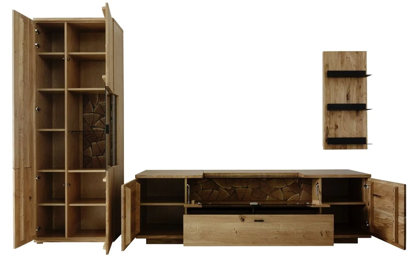 Wohnkombination Venedig | Naturfarben / Wildeiche | 3-teilig | ohne Beleuchtung