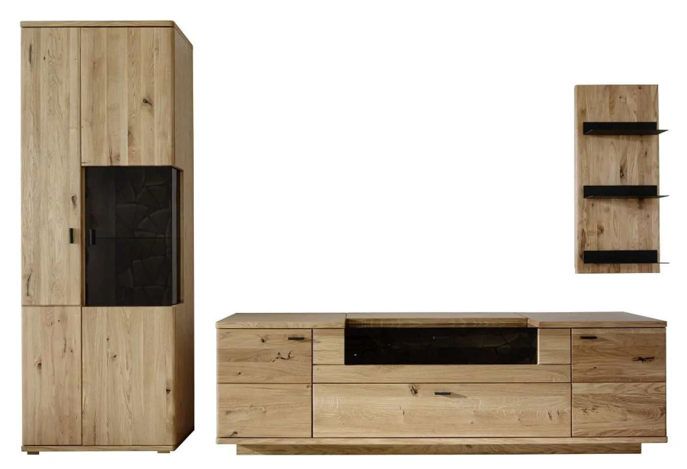 Wohnkombination Venedig | Naturfarben / Wildeiche | 3-teilig | optional LED Beleuchtung