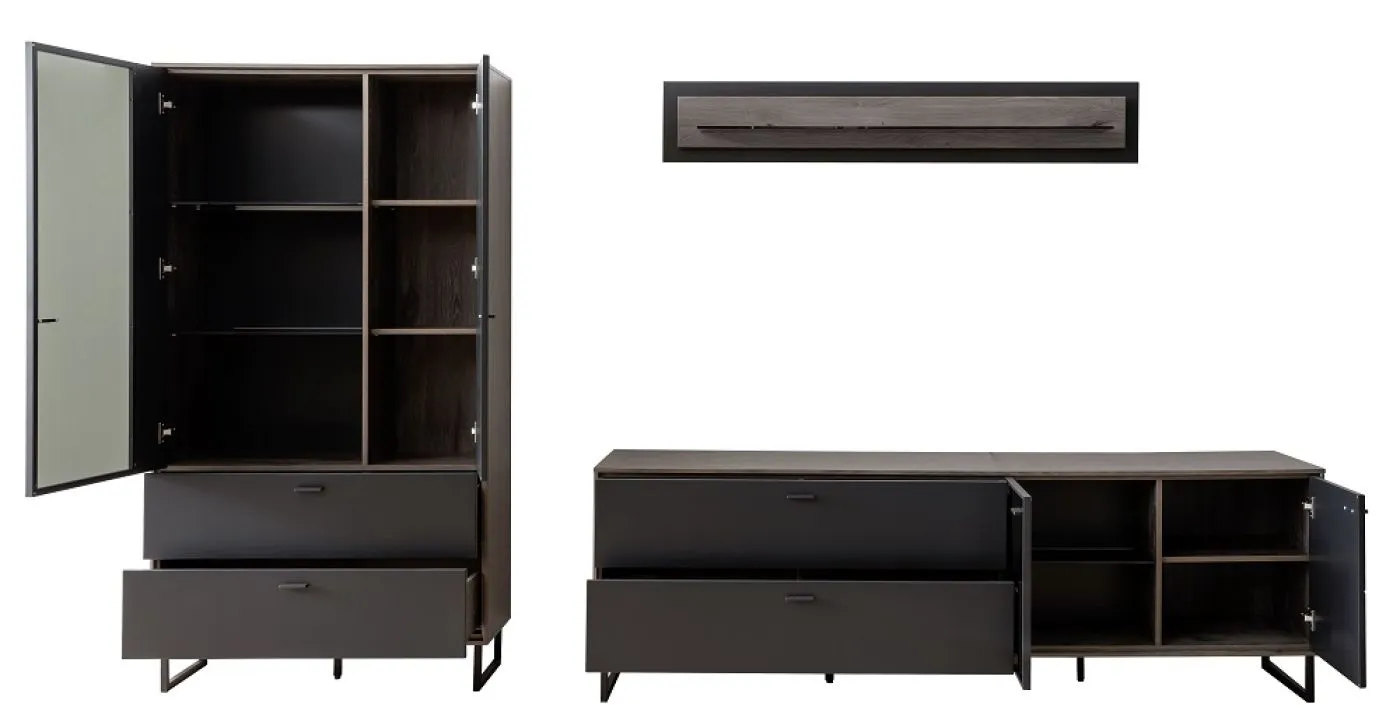 Wohnkombination Venezia 2 | Softblack / Vulcano Eiche | 3-teilig | optional LED Beleuchtung