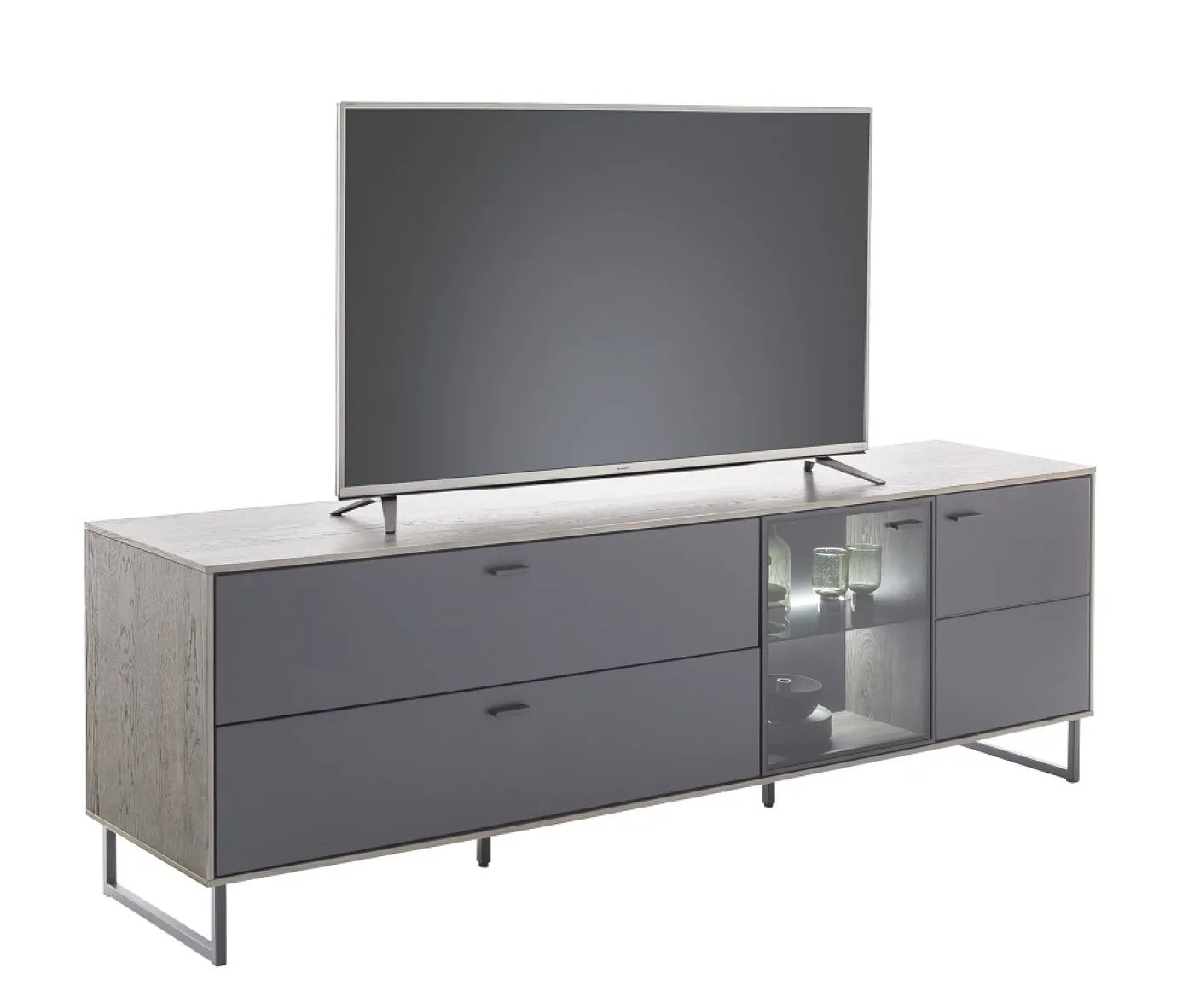 Wohnkombination Venezia 2 | Softblack / Vulcano Eiche | 3-teilig | TV-Board & Kombi-Vitrine mit Beleuchtung