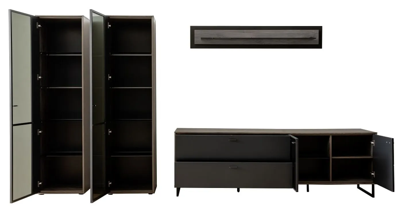 Wohnkombination Venezia 3 | Softblack / Vulcano Eiche | 4-teilig | ohne Beleuchtung