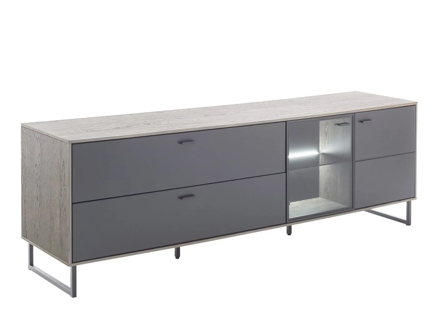 Wohnkombination Venezia | Softblack / Vulcano Eiche | 3-teilig | Beleuchtung Komplettset