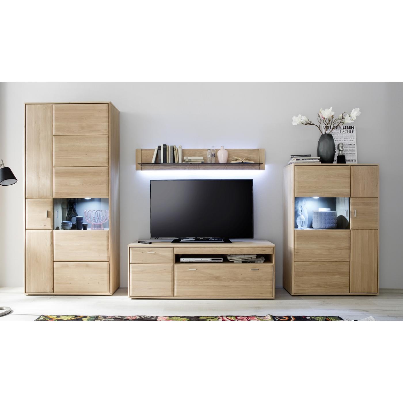 Wohnwand Anbauwand 2 Tarragona | Eiche Bianco | 4-teilig | LED Beleuchtung