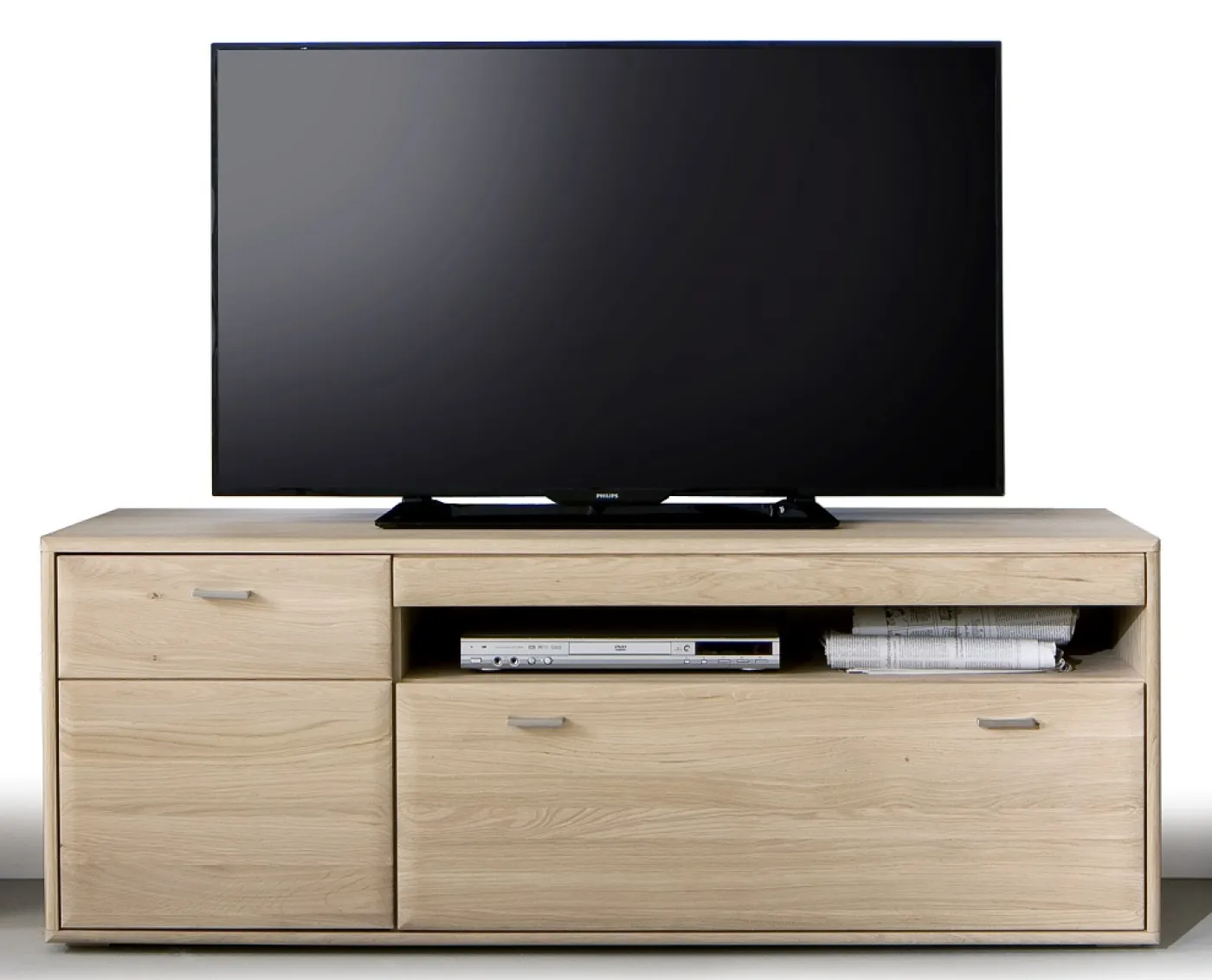 Wohnwand Anbauwand 2 Tarragona | Eiche Bianco | 4-teilig | LED Beleuchtung Komplettset Wandboard