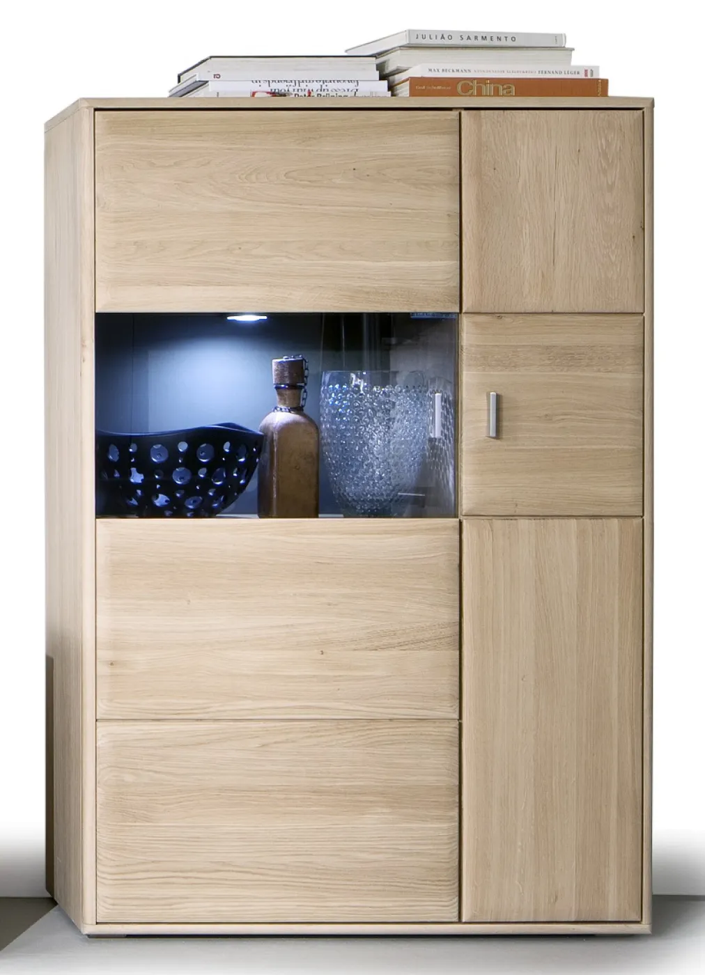 Wohnwand Anbauwand 2 Tarragona | Eiche Bianco | 4-teilig | LED Beleuchtung Komplettset Wandboard