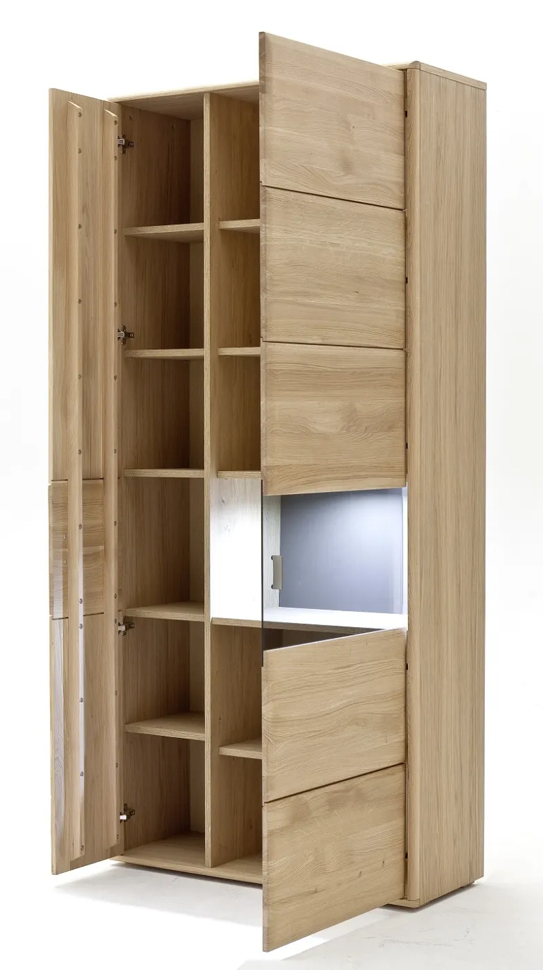 Wohnwand Anbauwand 2 Tarragona | Eiche Bianco | 4-teilig | LED Beleuchtung Komplettset Wandboard