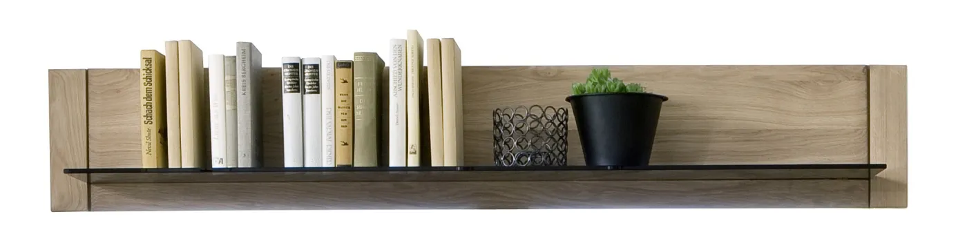 Wohnwand Anbauwand 2 Tarragona | Eiche Bianco | 4-teilig | mit 2er Set LED Unterbauspot | ohne Wandboard-Beleuchtung